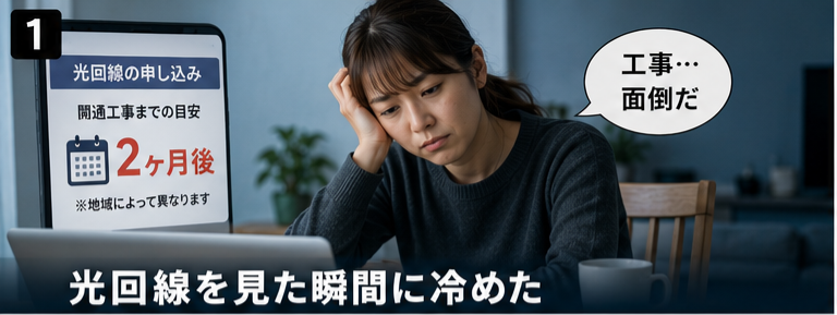 光回線の工事待ちで冷めた