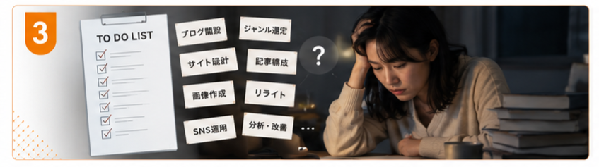 やることが多すぎて悩む副業初心者の女性