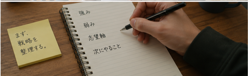 就活や転活で何から始めればいいか分からず、夜に机で悩む若手社会人・学生
